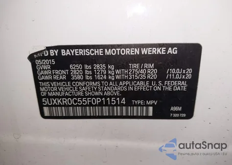 2015 BMW X5 xDrive35I z USA, uszkodzony, nr VIN 5UXKR0C55F0P11514